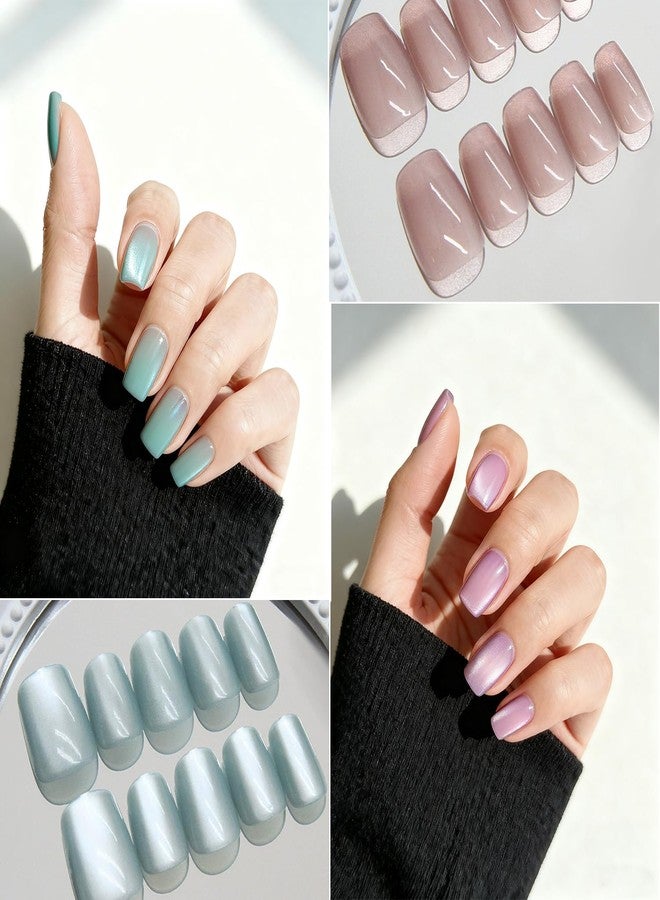 AIBEE Cat Eye Press on Nails-7 Colors Press On Nails Short Square 210Pcs Reusable Fake Nails Tips with 7pcs Glue Stickers for Daily Wear, Parties, Dates, Holidays, Fit Most Nail Sizes for Women Girls - Image 5